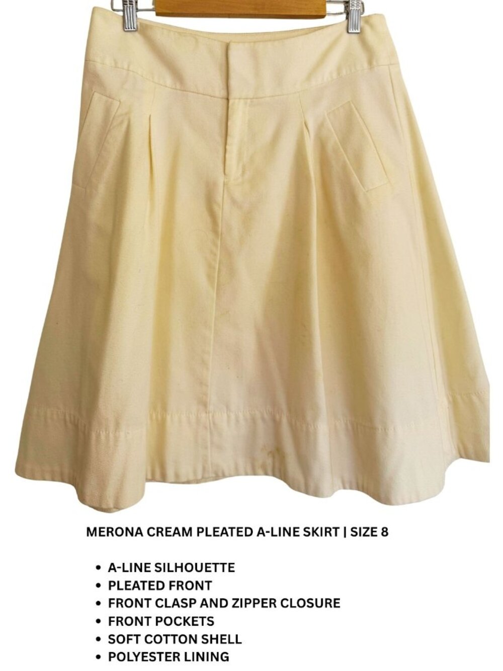 Merona Cream Pleated A-Line Skirt | Size 8